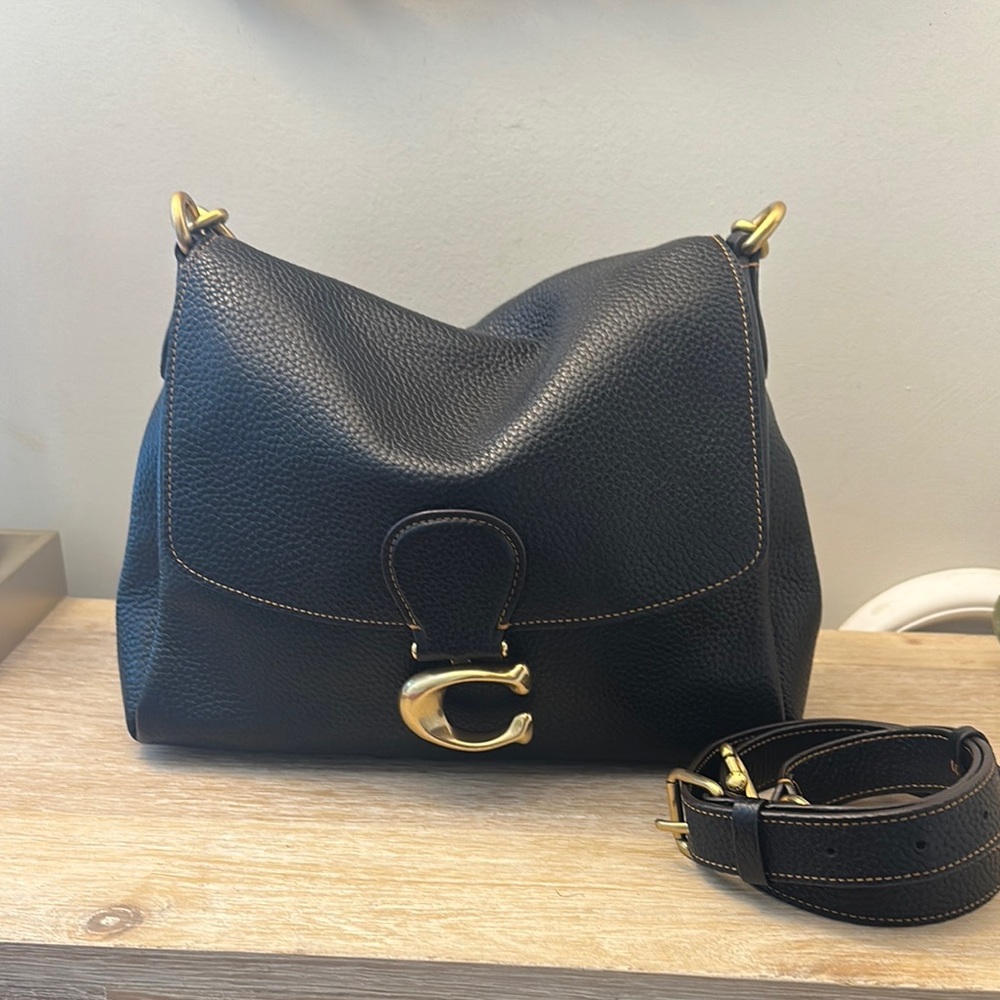 Coach Black Shoulder Bag with Gold Accents